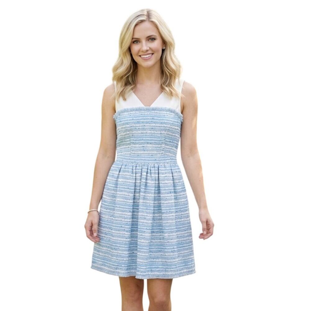 Boutique Moschino Fit & Flare Mini Dress Size 4 Blue Tweed Preppy Quiet Luxury